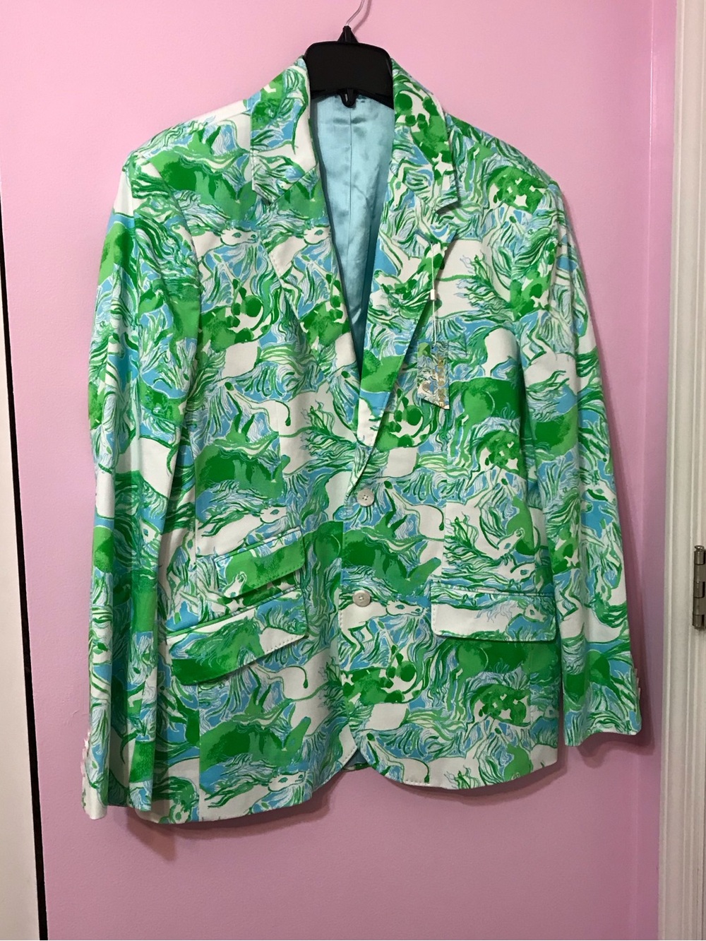 Lilly Pulitzer Men's Stuff Flagler Blazer size 42R in Capri Blue Galloping Gals - Picture 2 of 9